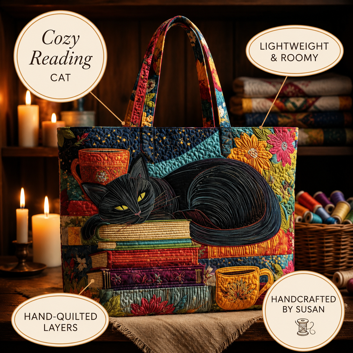 Nora | Cozy Reading Cat Tote